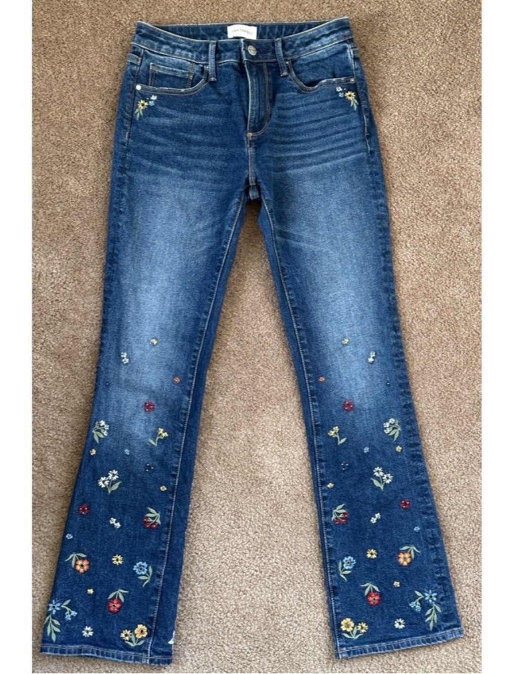 Driftwood Kelly Bright Floral Embroidered Dark Blue Women’s Jeans Size W 2 L 31